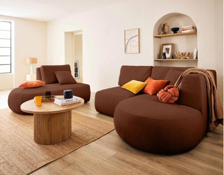 Canapé modulable d'angle droit 5 places en tissu texturé Santorini