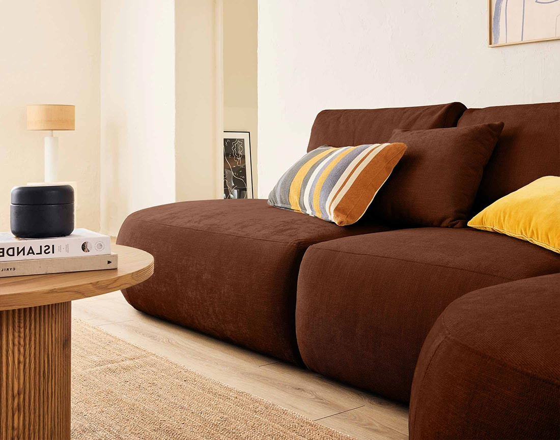 Canapé modulable d'angle droit 5 places en tissu texturé Santorini