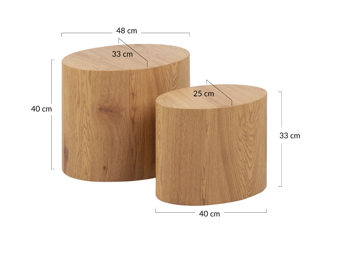 Lot de 2 tables basses chêne naturel 48 et 40 cm Aeryn