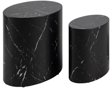 Lot de 2 tables basses effet marbre noir 48 et 40 cm Aeryn
