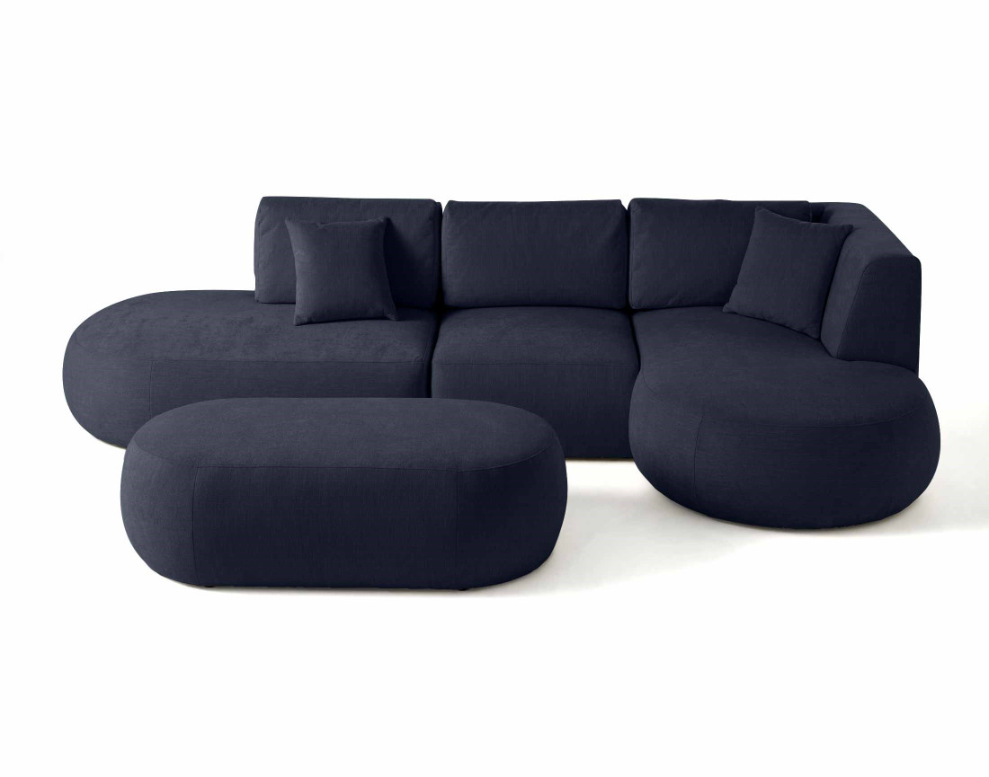 Canapé modulable d'angle droit avec pouf 5 places en tissu texturé Santorini