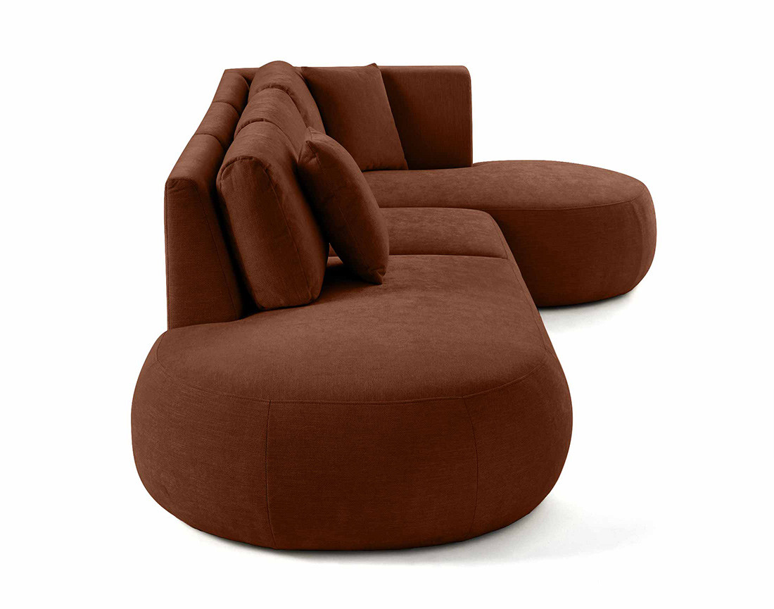 Canapé modulable d'angle droit avec pouf 5 places en tissu texturé Santorini