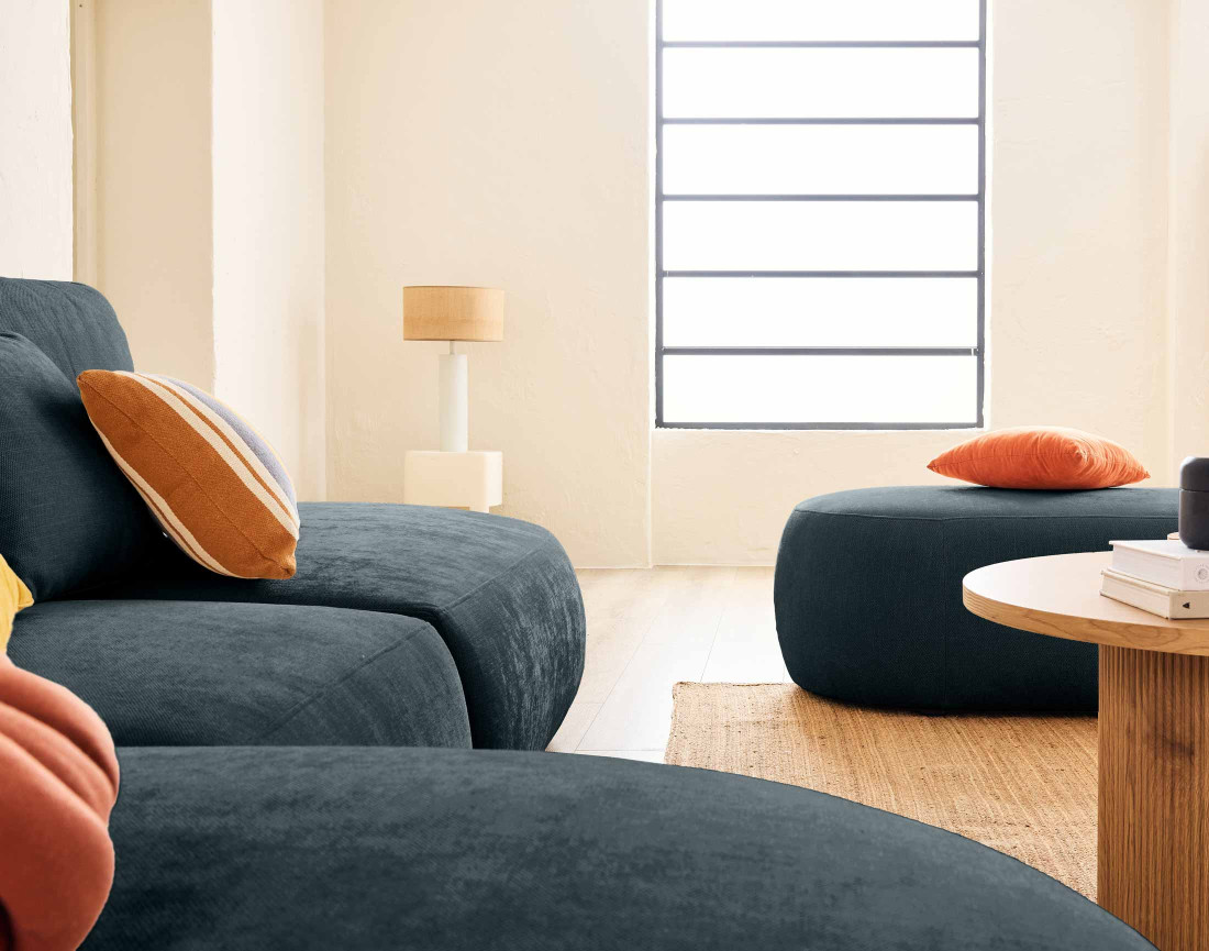 Canapé modulable d'angle gauche avec pouf 5 places en tissu texturé Santorini