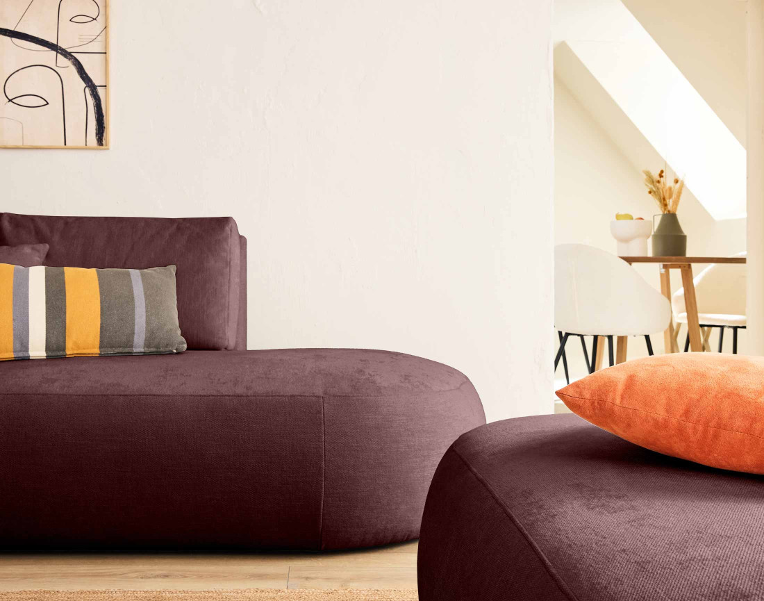 Canapé modulable d'angle gauche avec pouf 5 places en tissu texturé Santorini