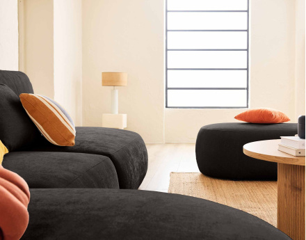 Canapé modulable d'angle gauche avec pouf 5 places en tissu texturé Santorini