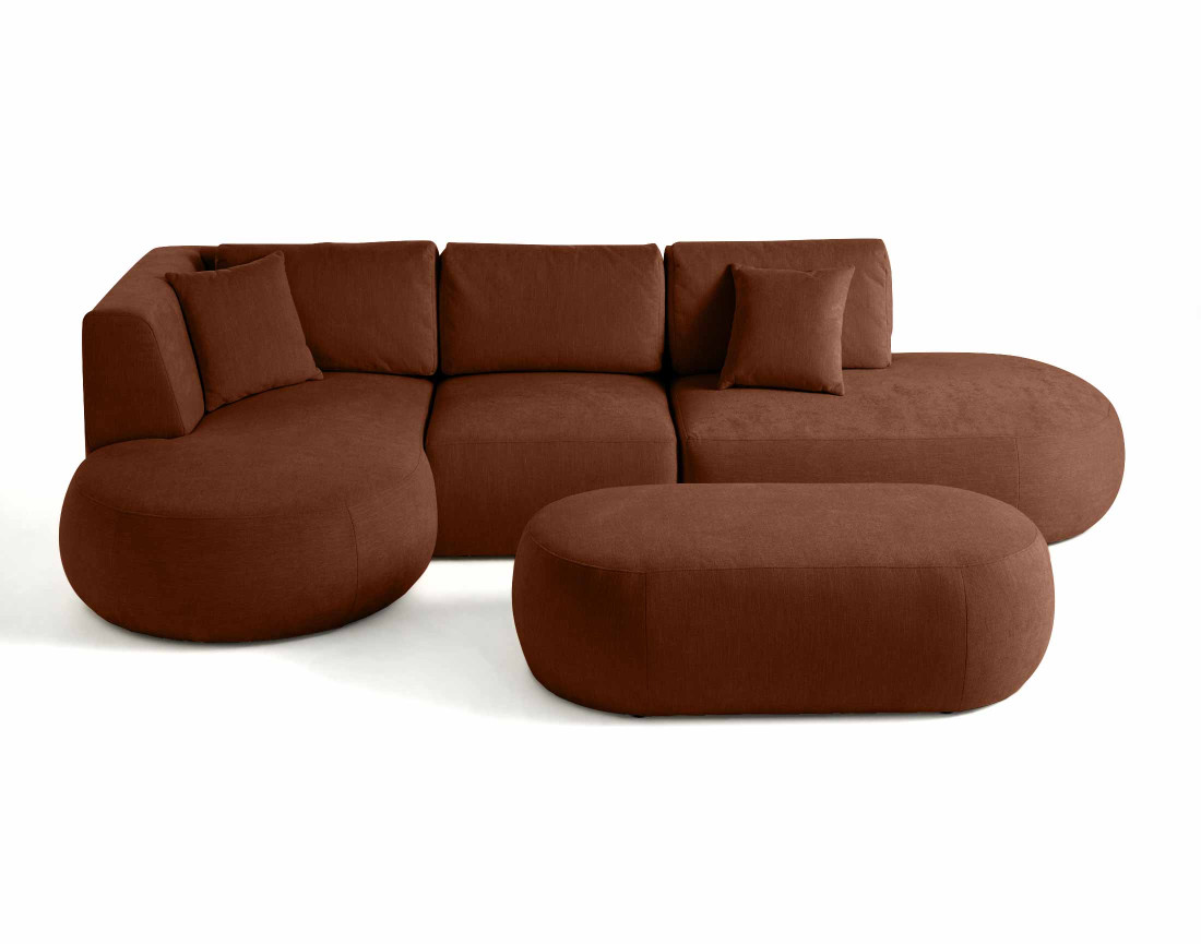 Canapé modulable d'angle gauche avec pouf 5 places en tissu texturé Santorini