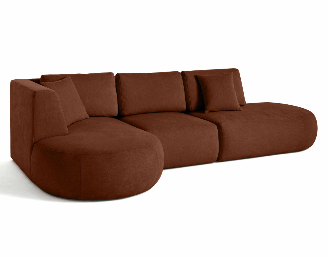Canapé modulable d'angle gauche avec pouf 5 places en tissu texturé Santorini