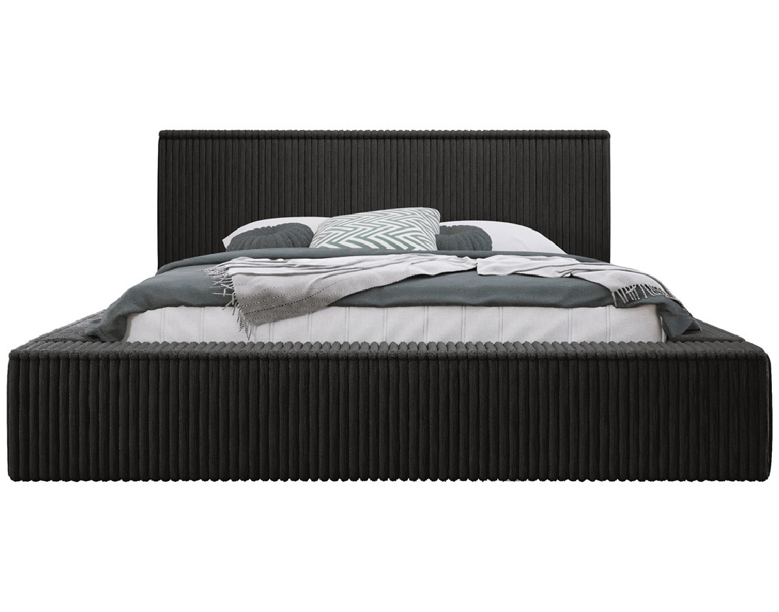 Lit coffre 140x200 cm sommier inclus en velours grosses côtes Swan