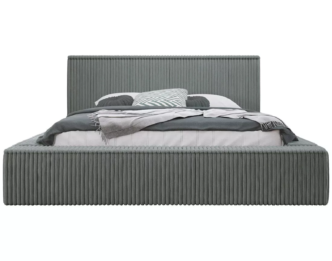 Lit coffre 140x200 cm sommier inclus en velours grosses côtes Swan