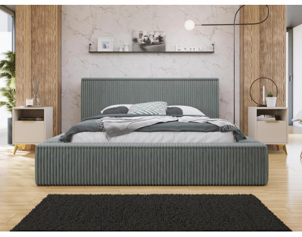 Lit coffre 140x200 cm sommier inclus en velours grosses côtes Swan