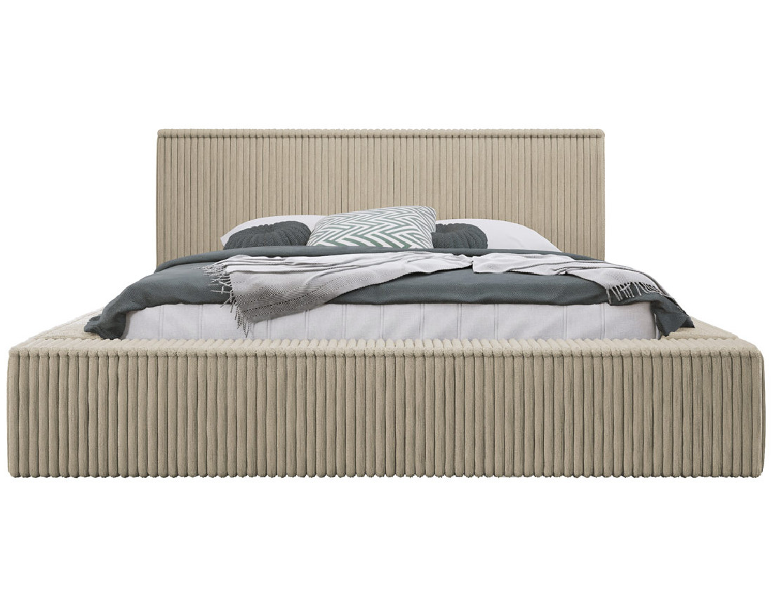 Lit coffre 140x200 cm sommier inclus en velours grosses côtes Swan