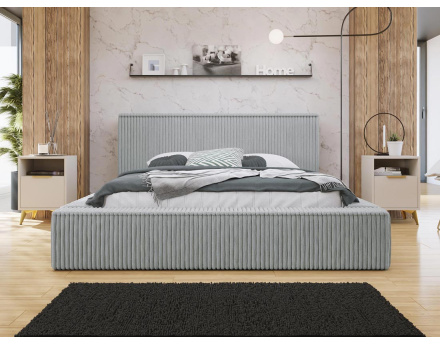 Lit coffre 160x200 cm sommier inclus en velours grosses côtes Swan