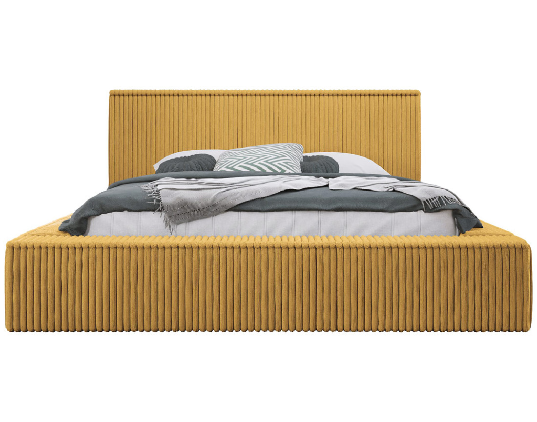 Lit coffre 160x200 cm sommier inclus en velours grosses côtes Swan