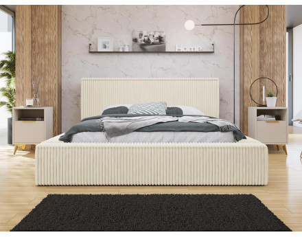 Lit coffre 180x200 cm sommier inclus en velours grosses côtes Swan