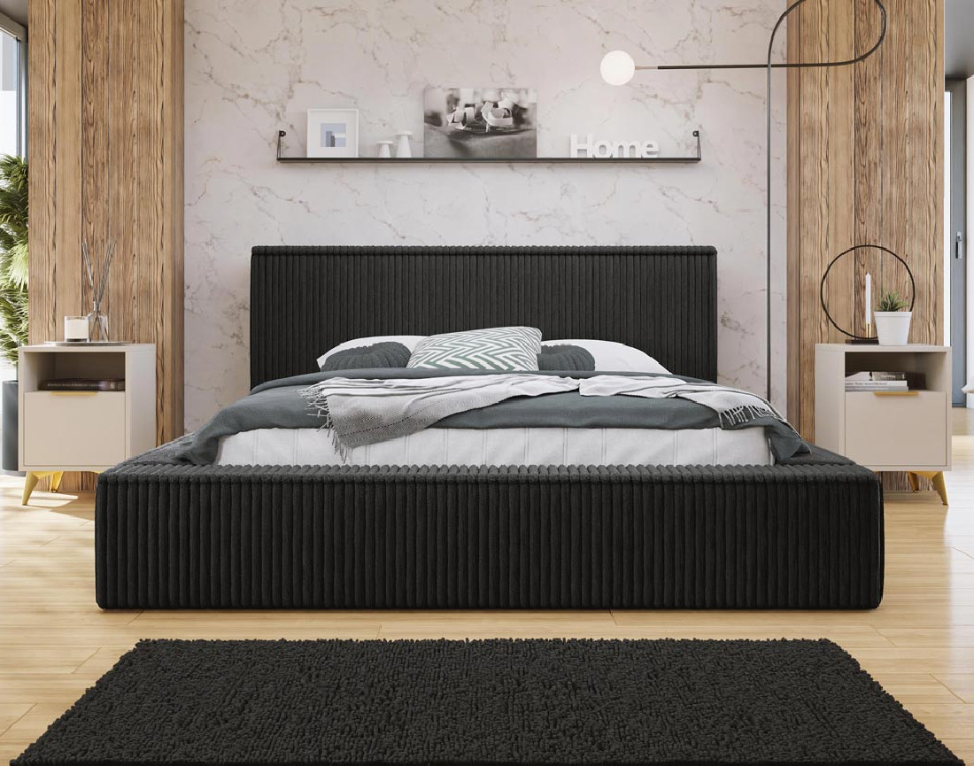 Lit coffre 180x200 cm sommier inclus en velours grosses côtes Swan