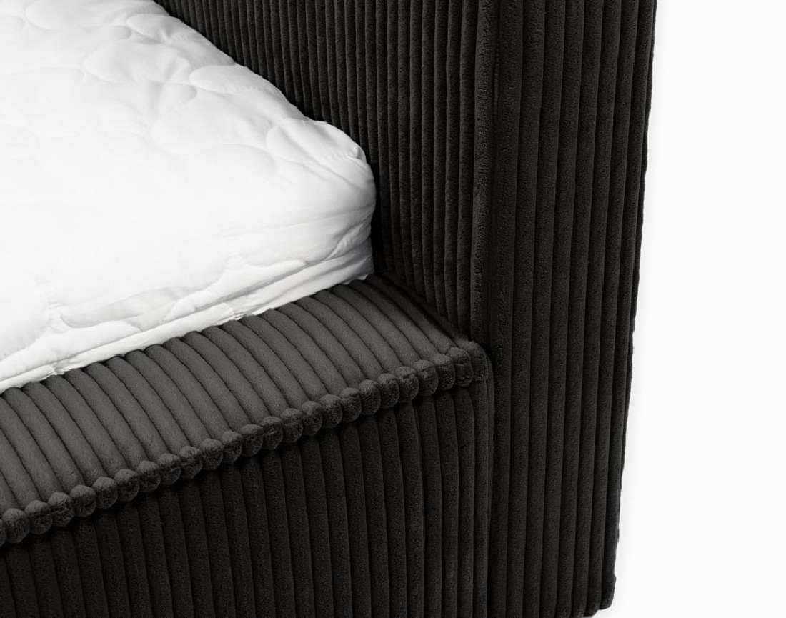 Lit coffre 140x200 cm sommier inclus en velours grosses côtes Swan