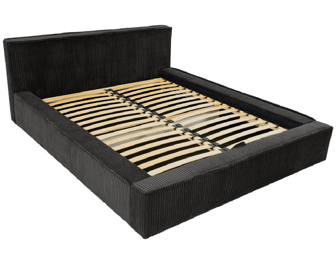 Lit coffre 140x200 cm sommier inclus en velours grosses côtes Swan