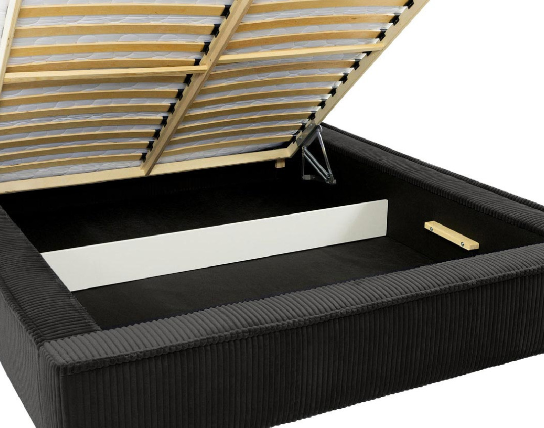 Lit coffre 140x200 cm sommier inclus en velours grosses côtes Swan