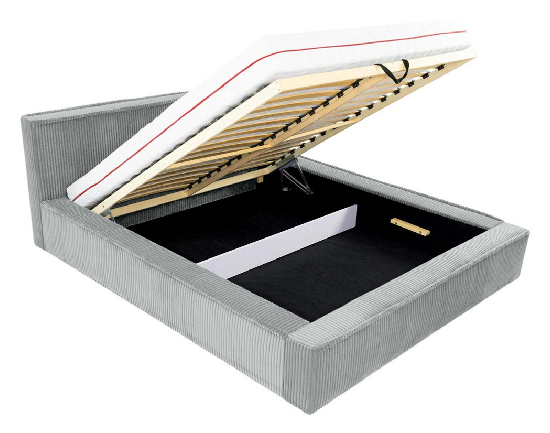 Lit coffre 140x200 cm sommier inclus en velours grosses côtes Swan