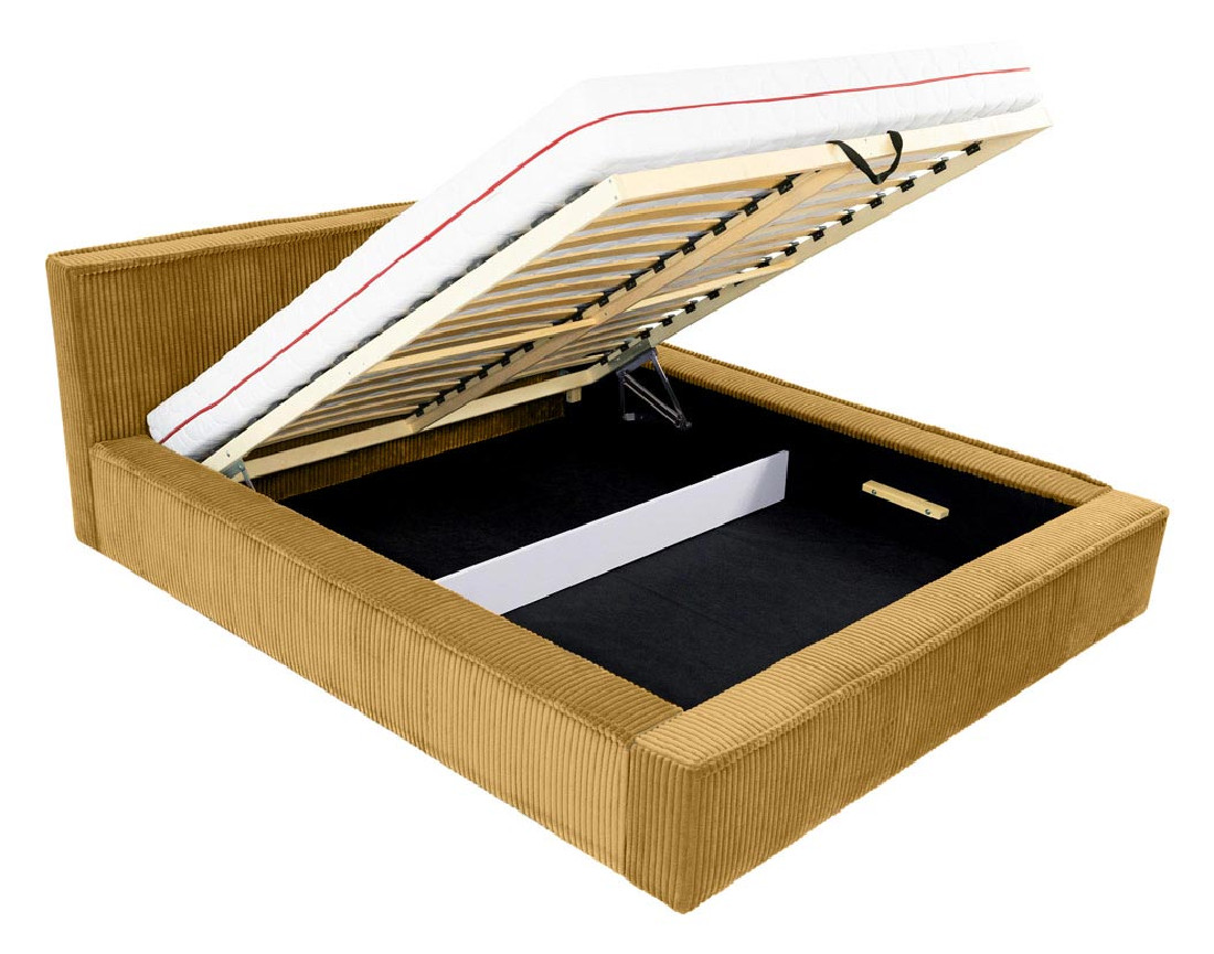 Lit coffre 140x200 cm sommier inclus en velours grosses côtes Swan