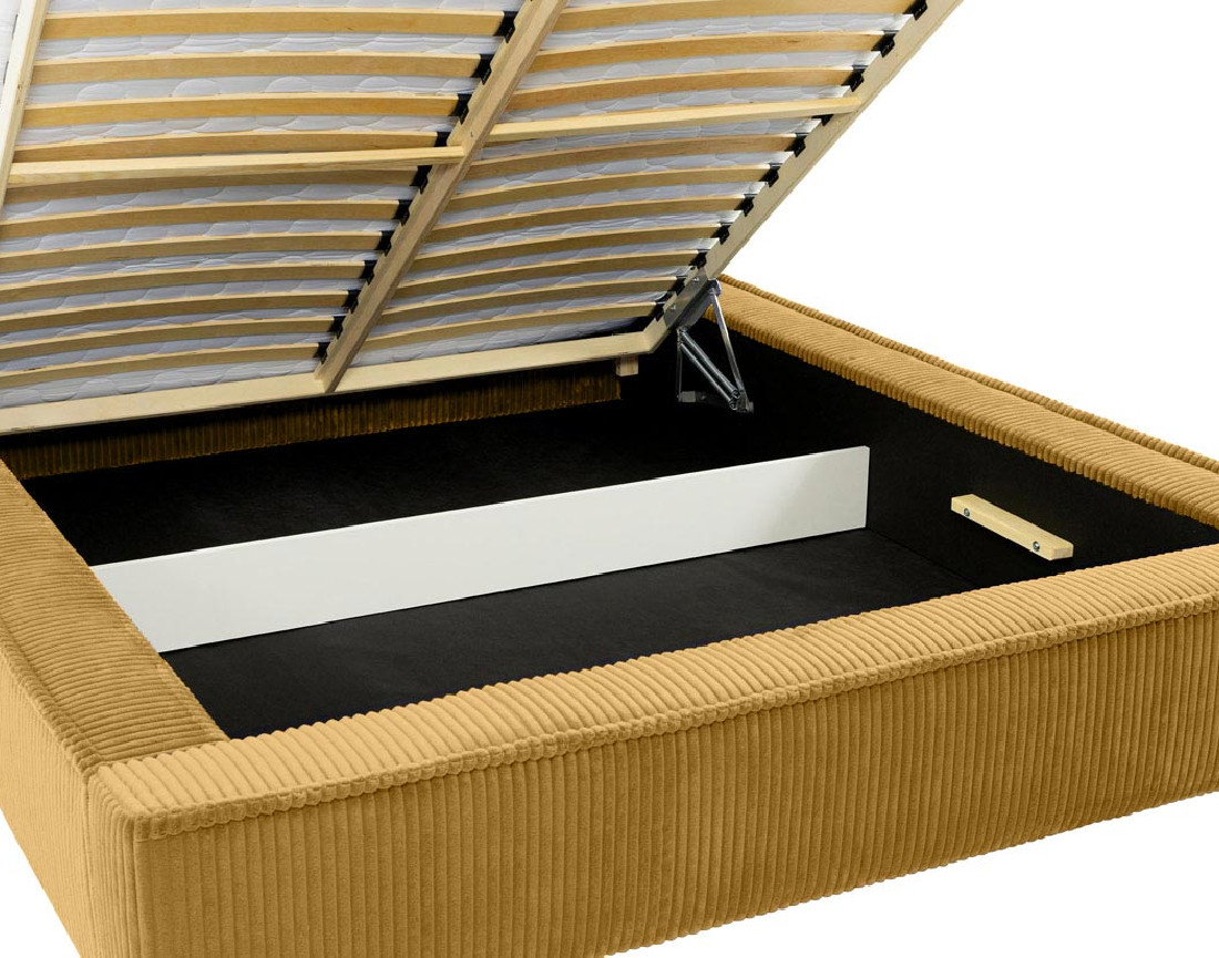 Lit coffre 140x200 cm sommier inclus en velours grosses côtes Swan