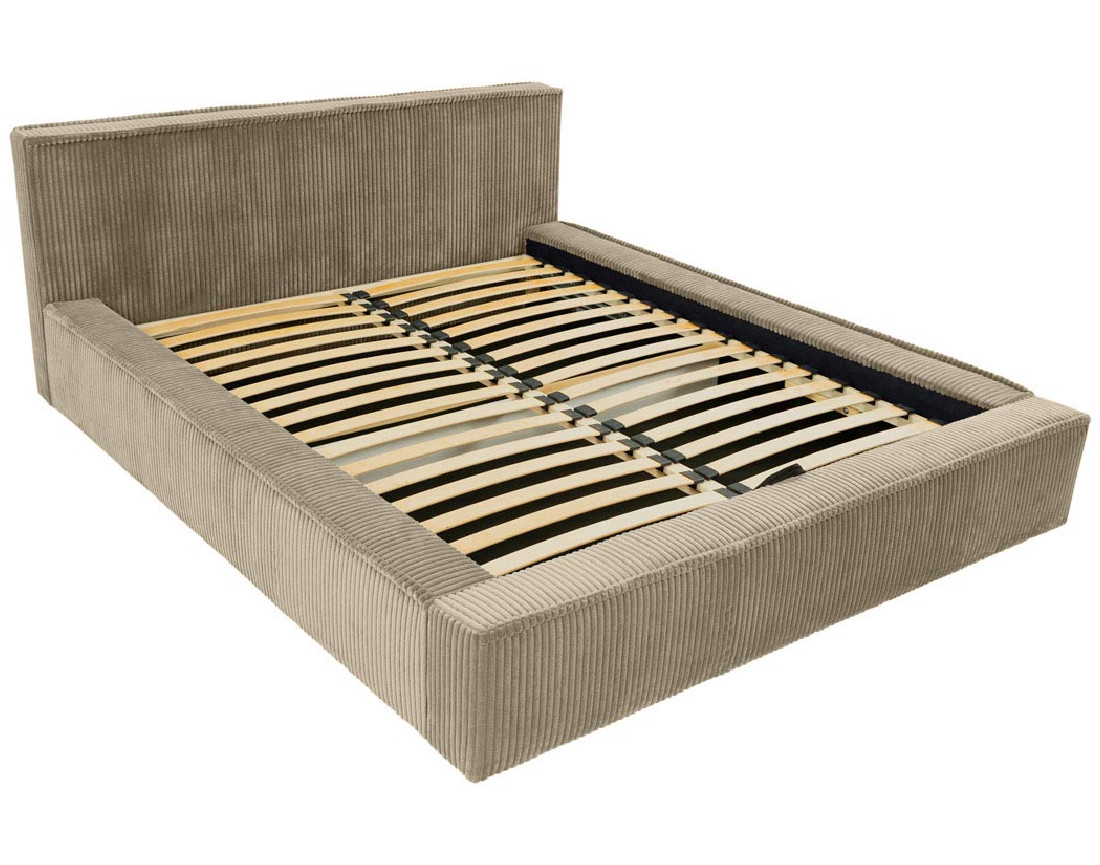 Lit coffre 140x200 cm sommier inclus en velours grosses côtes Swan