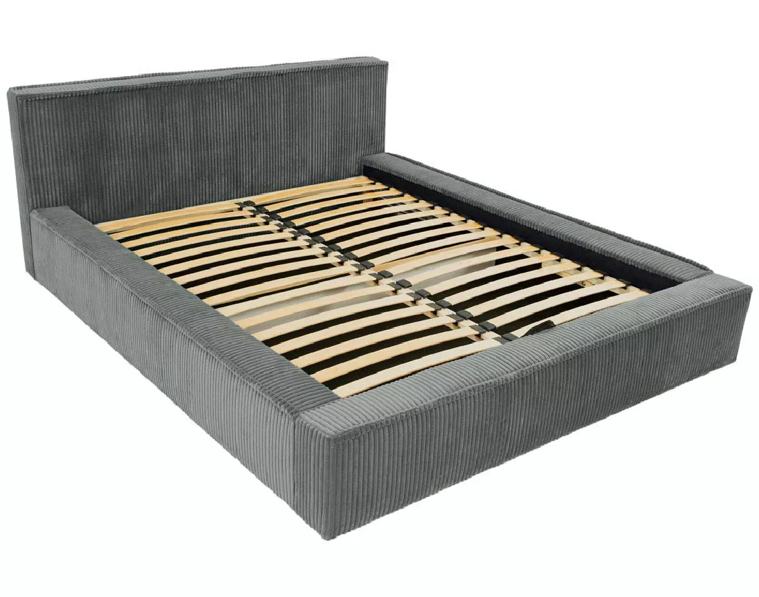 Lit coffre 140x200 cm sommier inclus en velours grosses côtes Swan
