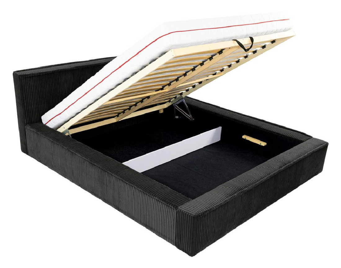 Lit coffre 180x200 cm sommier inclus en velours grosses côtes Swan