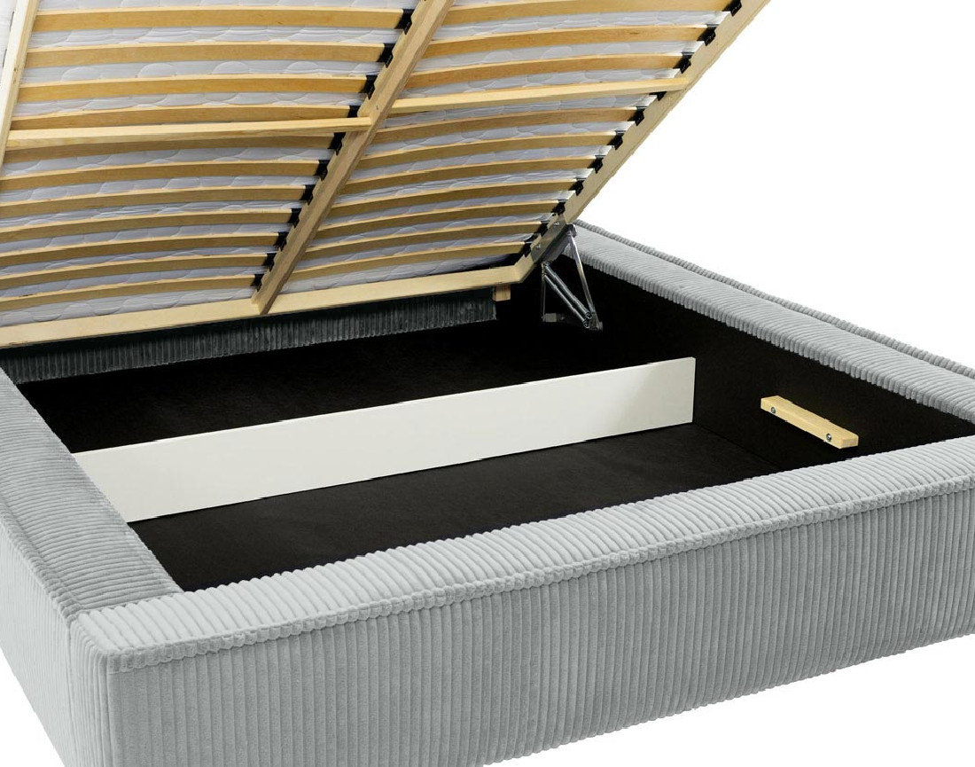 Lit coffre 180x200 cm sommier inclus en velours grosses côtes Swan