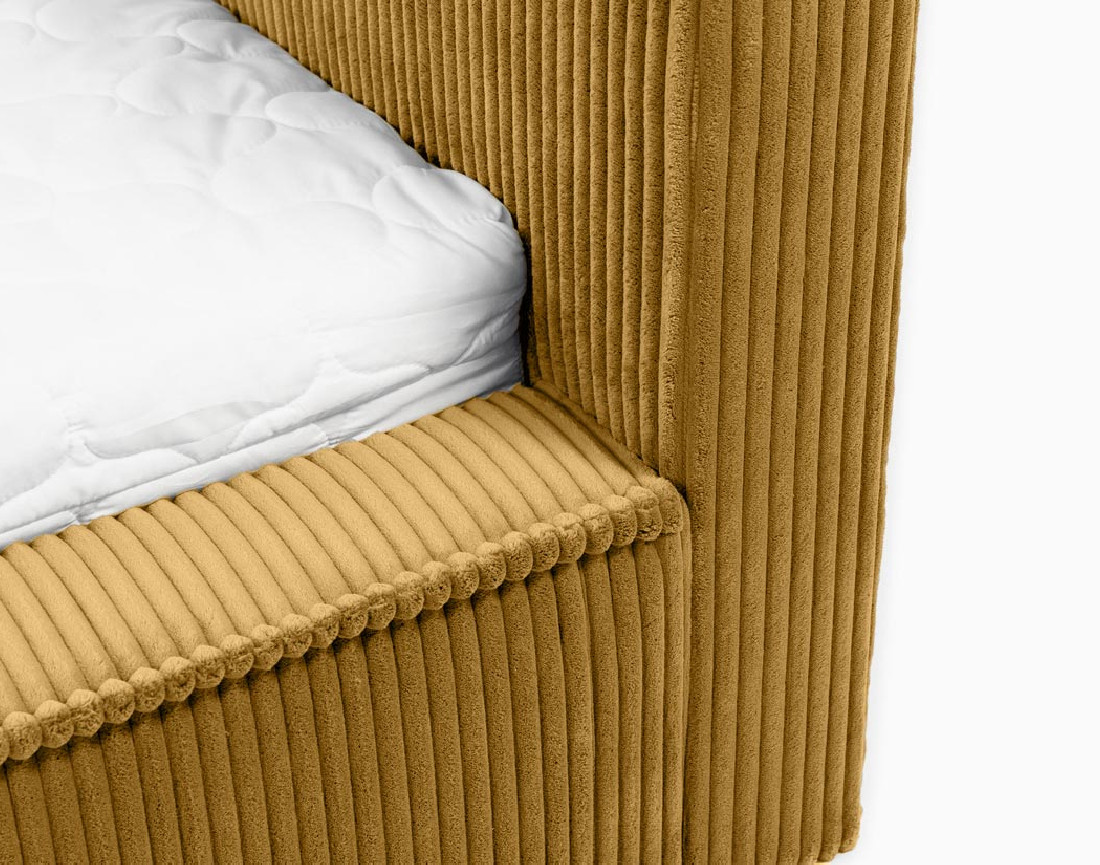 Lit coffre 180x200 cm sommier inclus en velours grosses côtes Swan