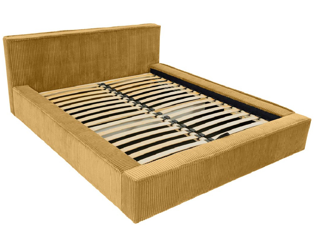 Lit coffre 180x200 cm sommier inclus en velours grosses côtes Swan