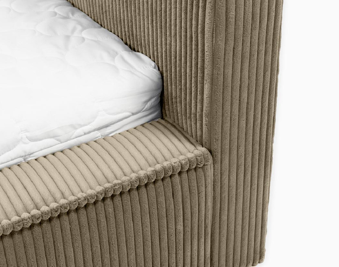 Lit coffre 180x200 cm sommier inclus en velours grosses côtes Swan