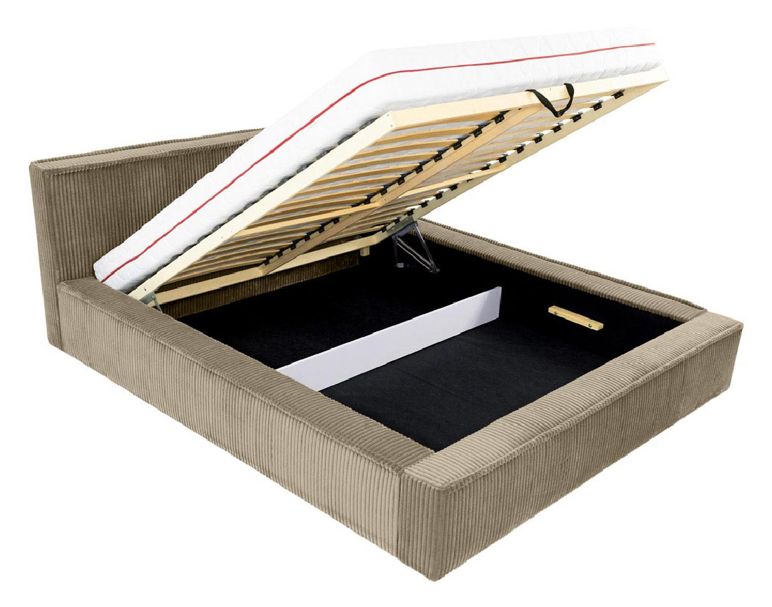 Lit coffre 180x200 cm sommier inclus en velours grosses côtes Swan