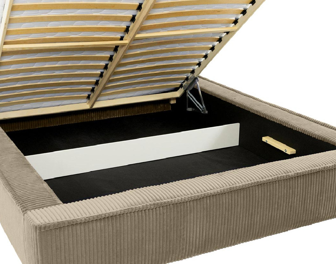 Lit coffre 180x200 cm sommier inclus en velours grosses côtes Swan