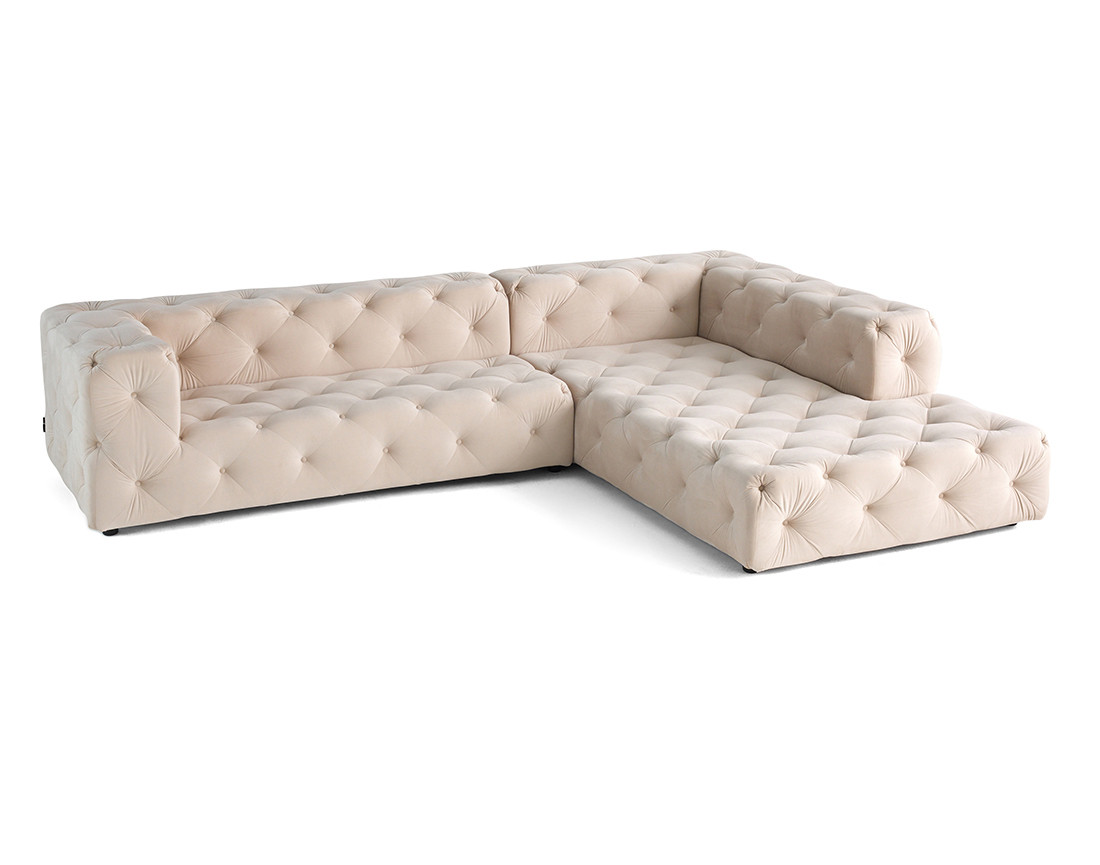 Canapé Chesterfield d'angle droit 5 places en velours Gallata