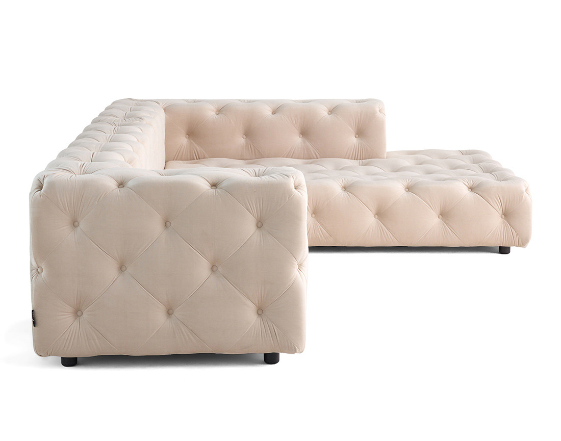 Canapé Chesterfield d'angle droit 5 places en velours Gallata