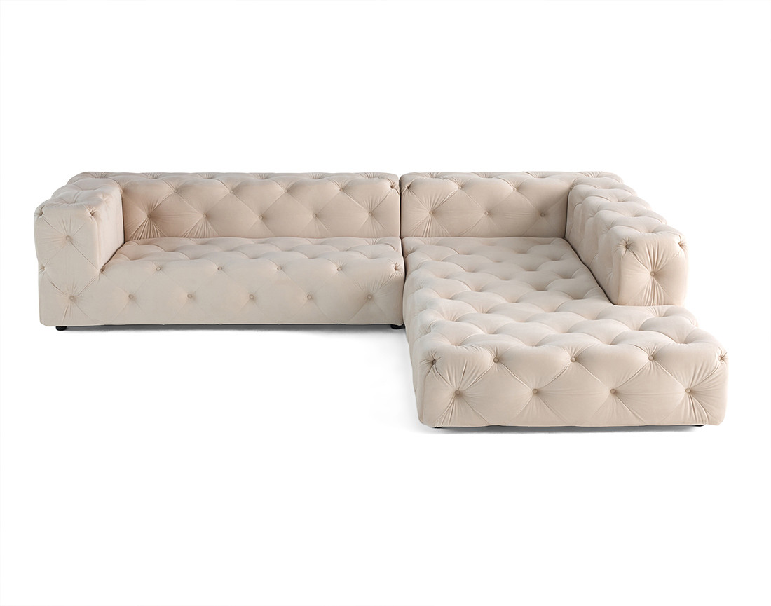 Canapé Chesterfield d'angle droit 5 places en velours Gallata
