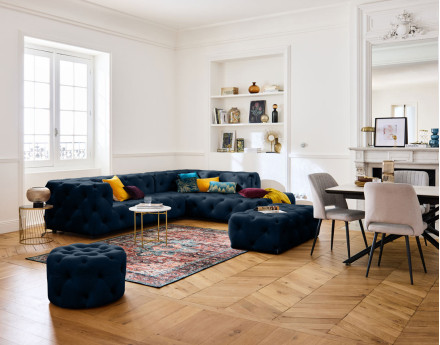 Canapé Chesterfield d'angle droit 5 places en velours Gallata