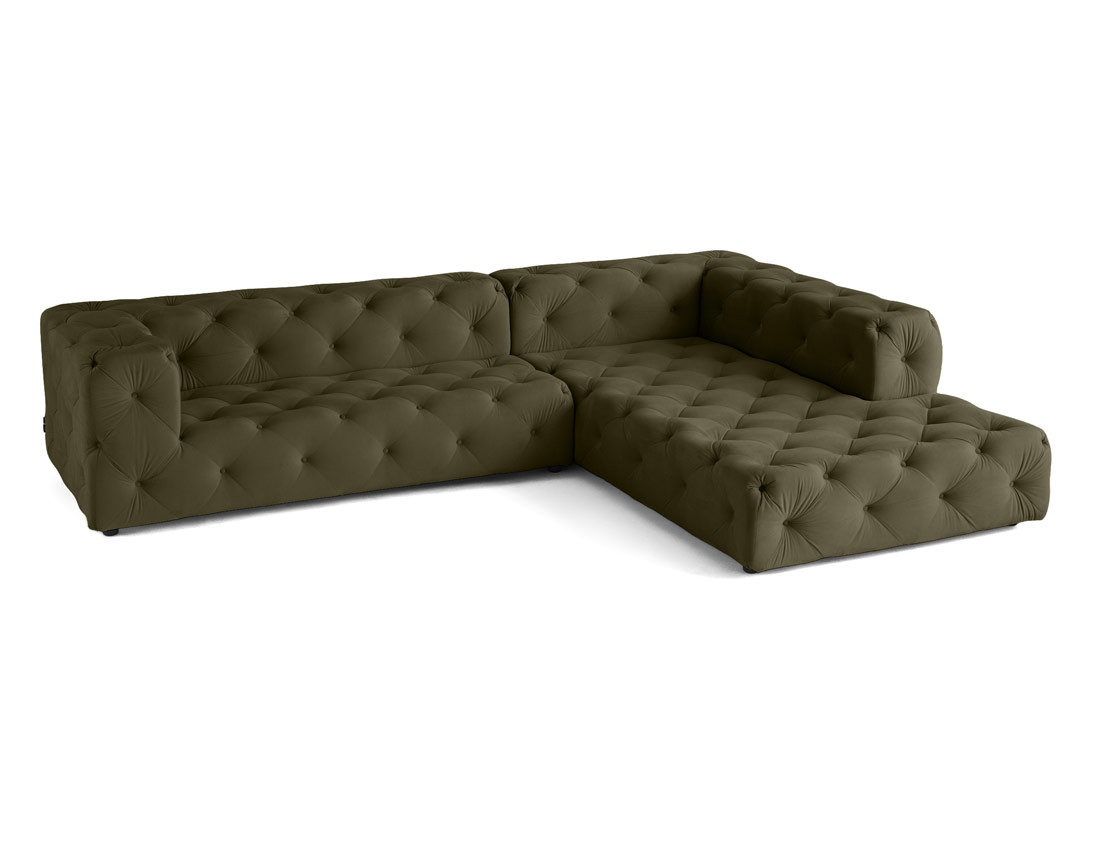 Canapé Chesterfield d'angle droit 5 places en velours Gallata