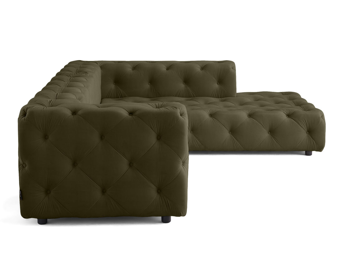 Canapé Chesterfield d'angle droit 5 places en velours Gallata