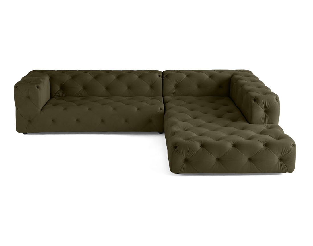 Canapé Chesterfield d'angle droit 5 places en velours Gallata