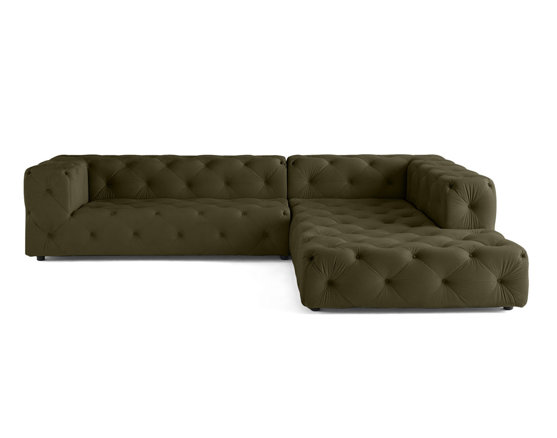 Canapé Chesterfield d'angle droit 5 places en velours Gallata