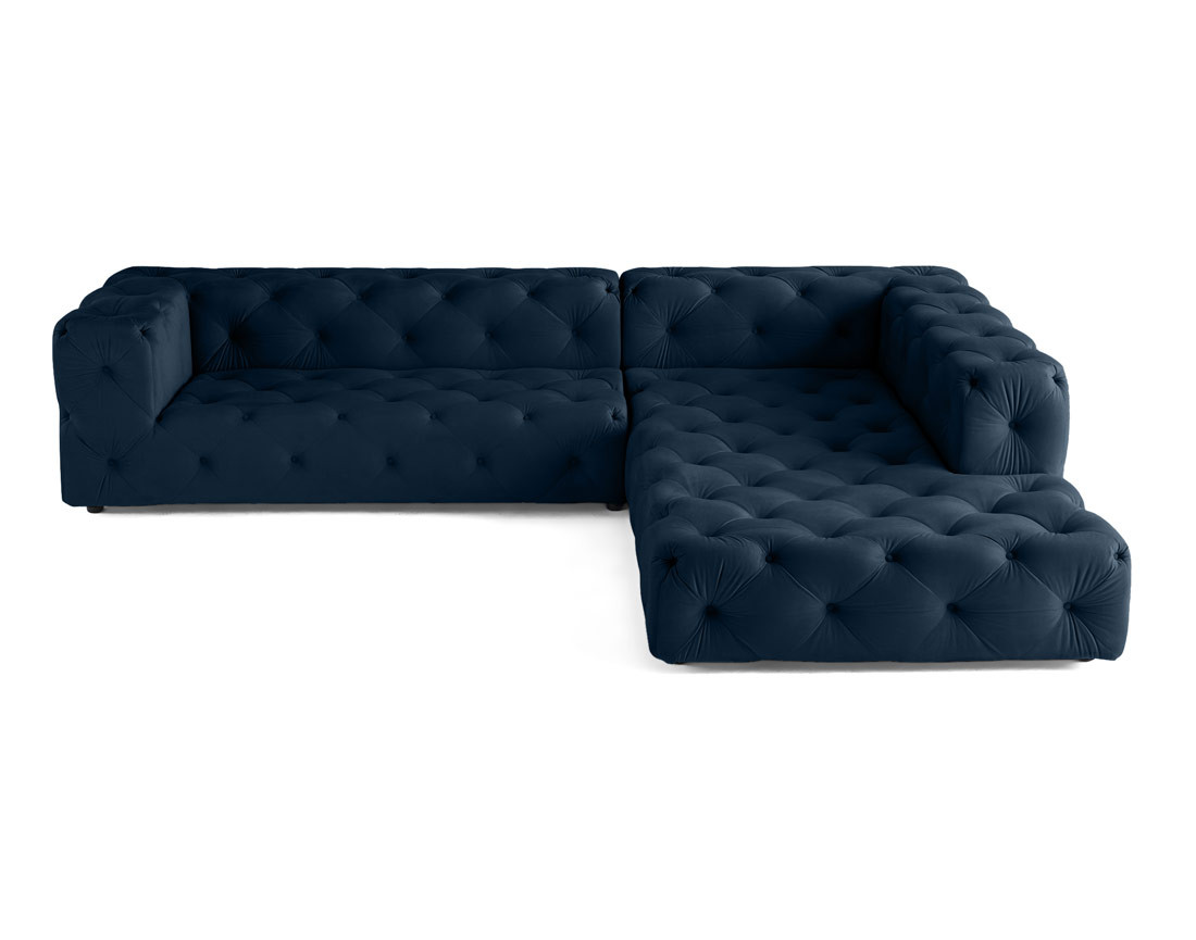 Canapé Chesterfield d'angle droit 5 places en velours Gallata