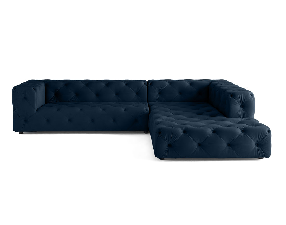 Canapé Chesterfield d'angle droit 5 places en velours Gallata