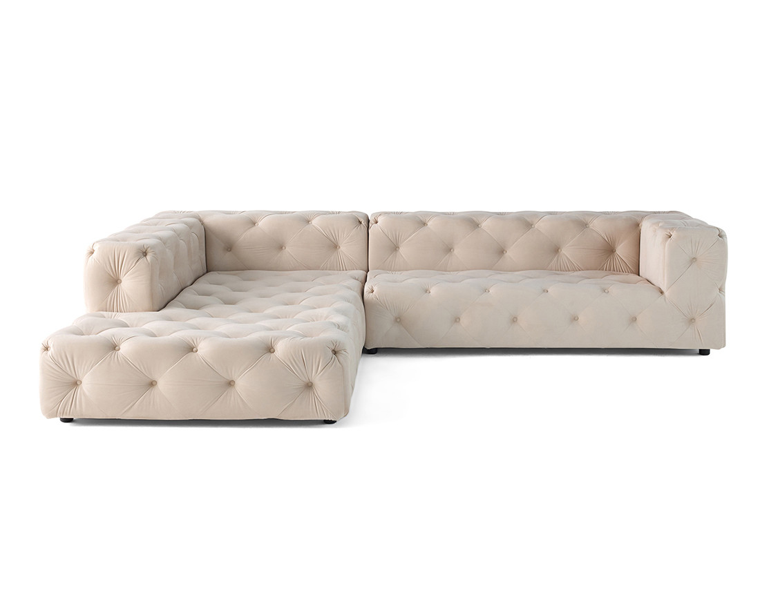 Canapé Chesterfield d'angle gauche 5 places en velours Gallata