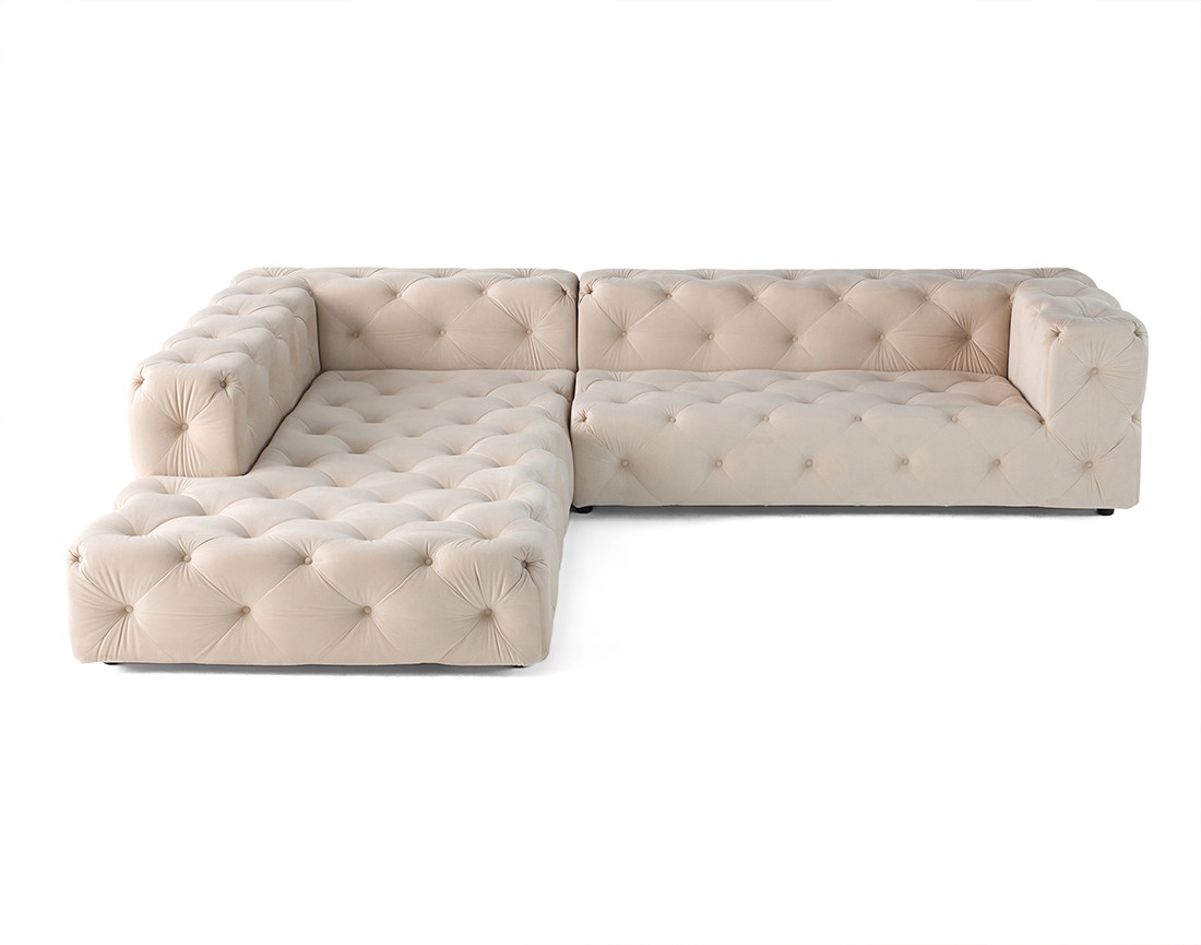 Canapé Chesterfield d'angle gauche 5 places en velours Gallata