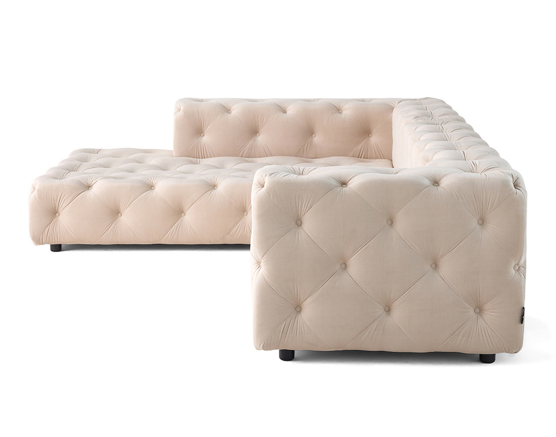 Canapé Chesterfield d'angle gauche 5 places en velours Gallata