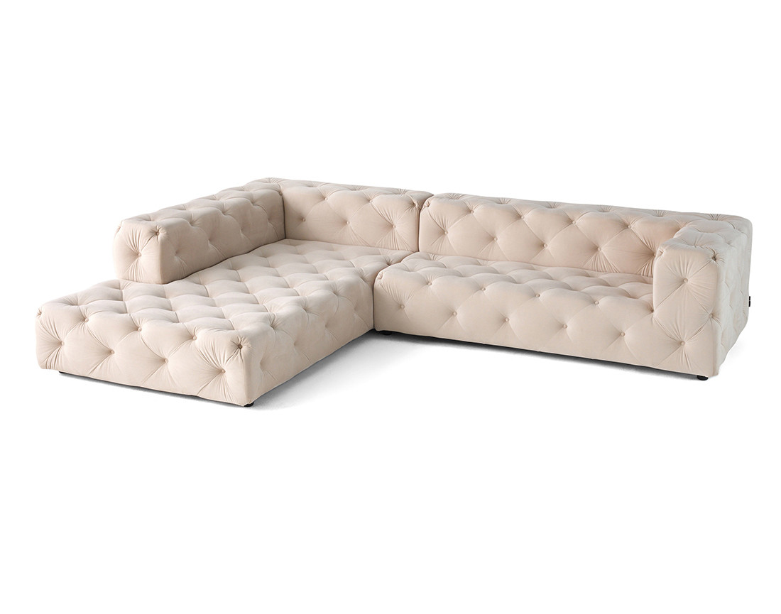 Canapé Chesterfield d'angle gauche 5 places en velours Gallata