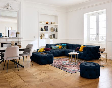 Canapé Chesterfield d'angle gauche 5 places en velours Gallata