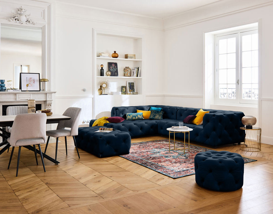 Canapé Chesterfield d'angle gauche 5 places en velours Gallata